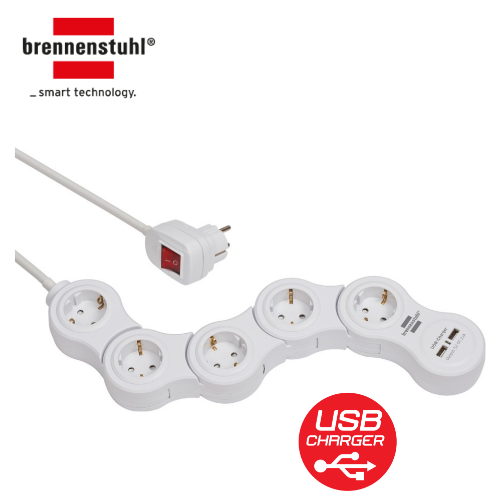 câble 1,4 m et protection enfant Gris Brennenstuhl 1150100 Alea-Power Charger Bloc multiprise 4 prises avec 2 prises USB 