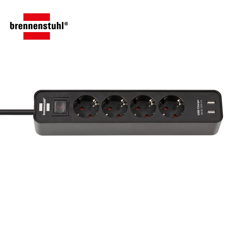 Brennenstuhl Ecolor barrette de prises 4 voies avec 2x chargeur USB,  interrupteur et câble de 1,5 m noir – Nova Business Company